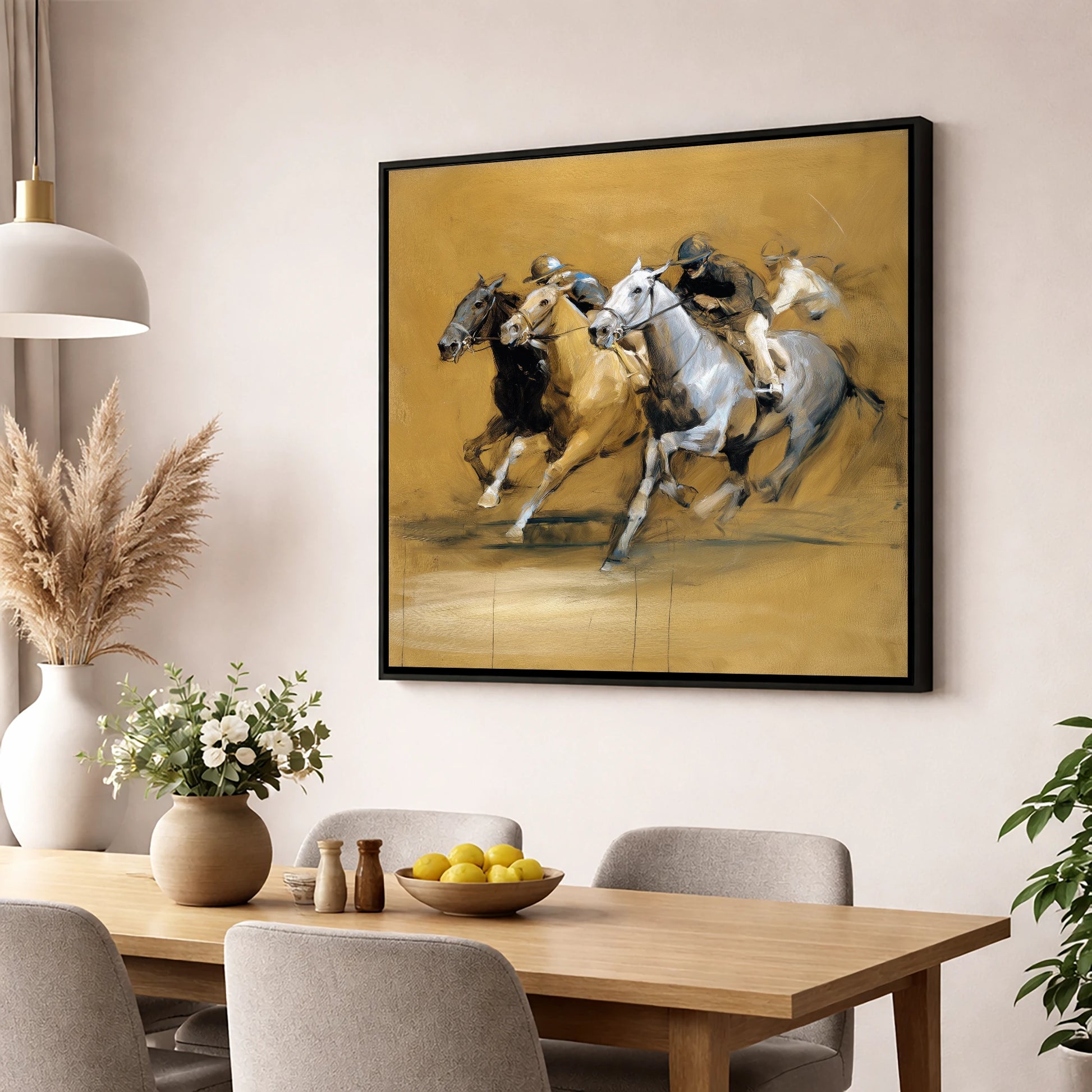 The Final Furlong racing horse wall art displayed in a dining room