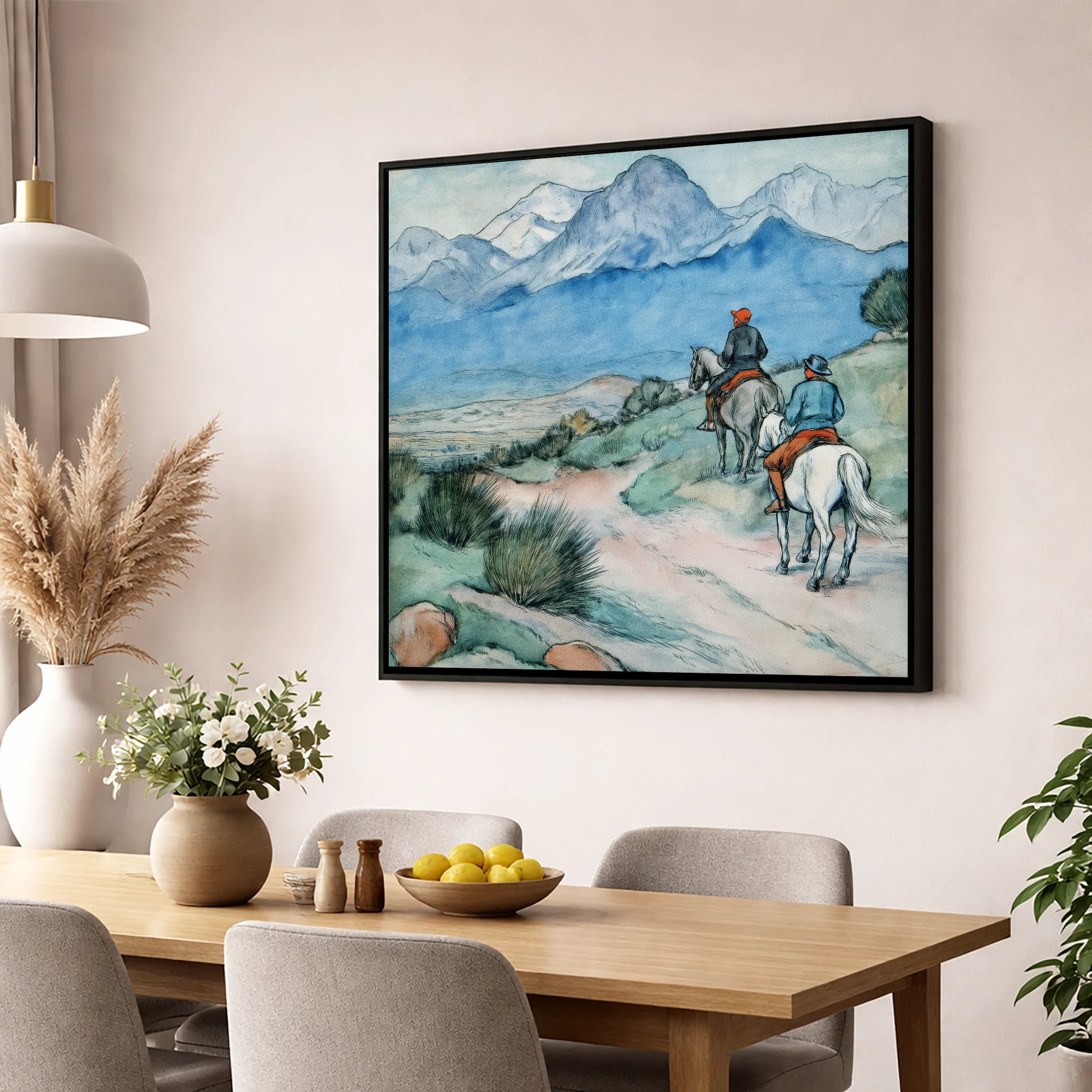 High Country Trek horse landscape wall art displayed in a dining room