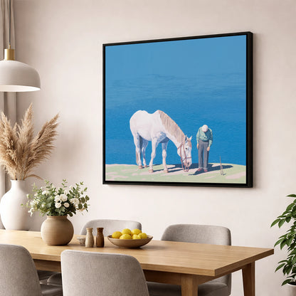 Shared Silence horse & rider wall art displayed in a dining room