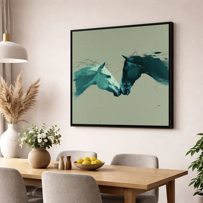 Kindred Spirits horse portrait wall art displayed in a dining room