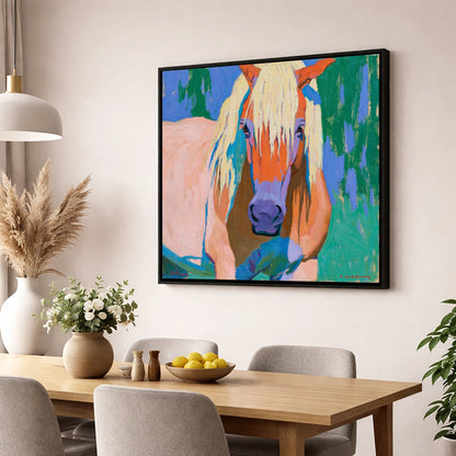 Vibrant Haflinger Horse Portrait horse breed wall art displayed in a dining room