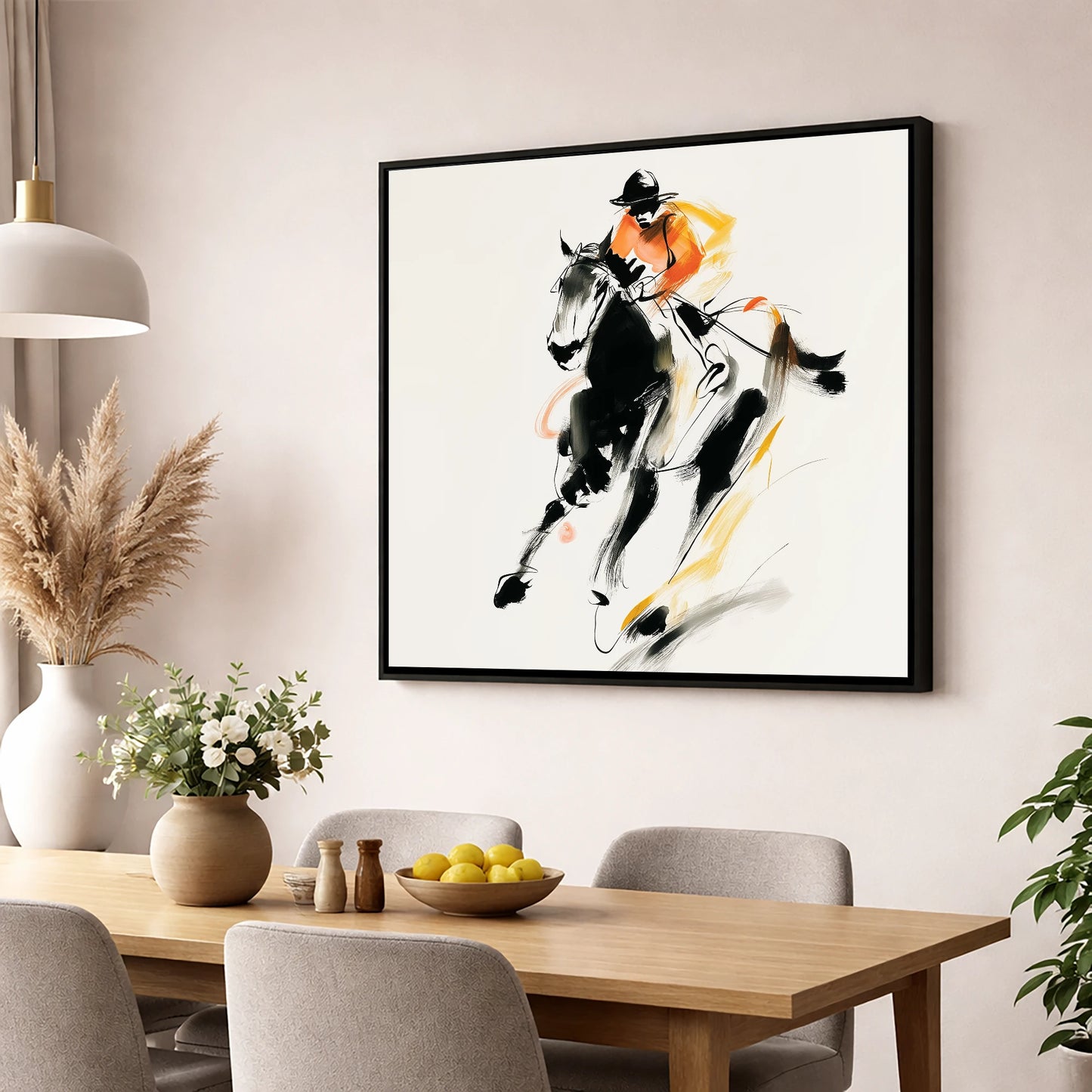The Bold Furlong racing horse wall art displayed in a dining room
