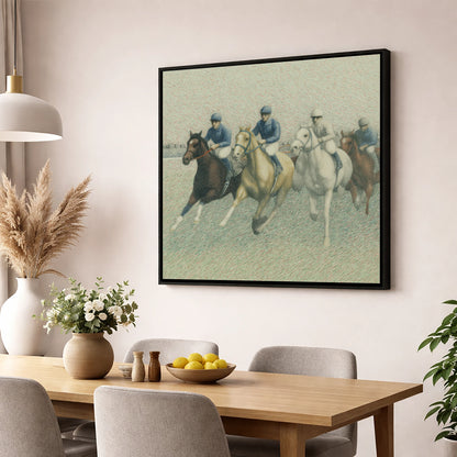 The Classic Field racing horse wall art displayed in a dining room