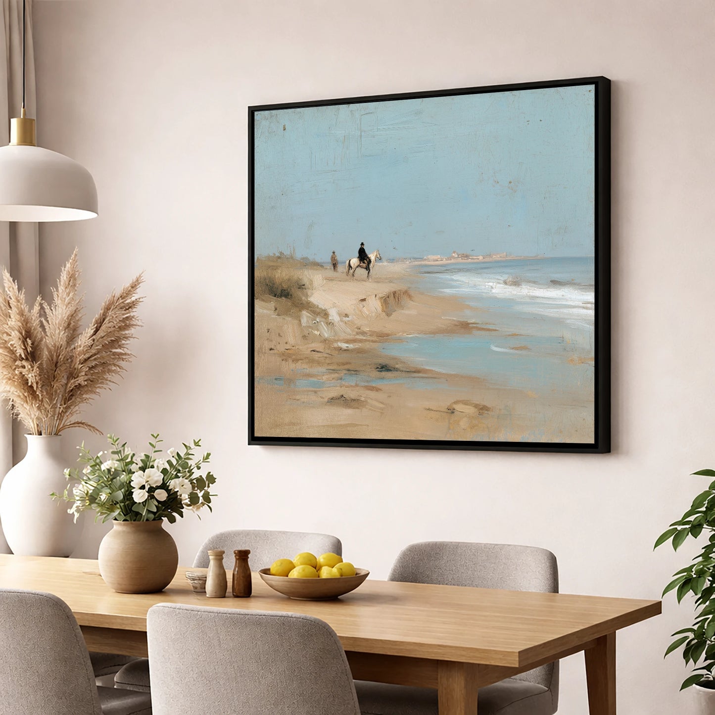 Coastal Solitude horse landscape wall art displayed in a dining room