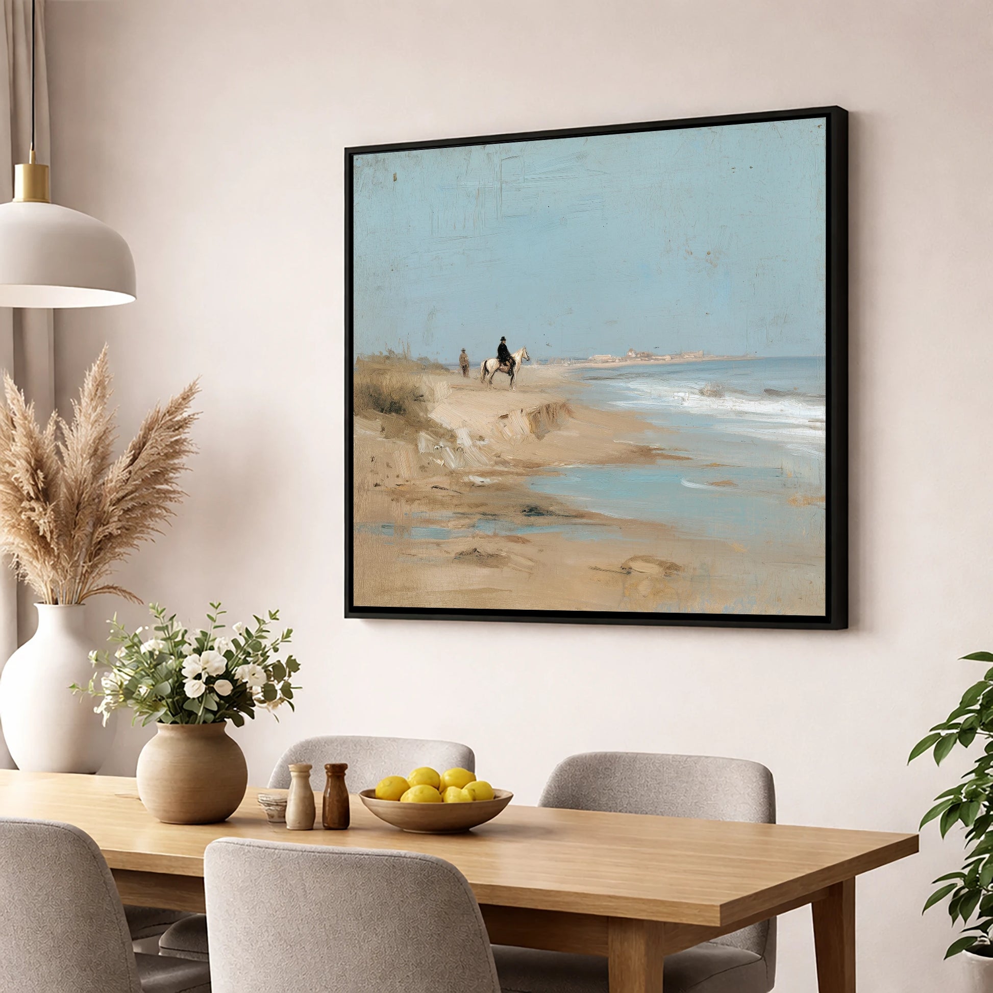 Coastal Solitude horse landscape wall art displayed in a dining room