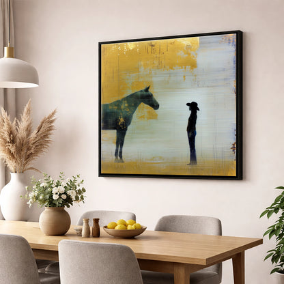 Golden Western Silhouette western horse wall art displayed in a dining room