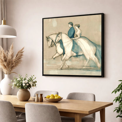 Quiet Companionship horse & rider wall art displayed in a dining room