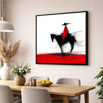 Crimson Vaquero western horse wall art displayed in a dining room