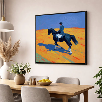 Vibrant Dressage Cadence dressage horse wall art displayed in a dining room