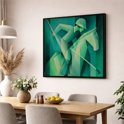 Emerald Polo Rhythm polo horse wall art displayed in a dining room