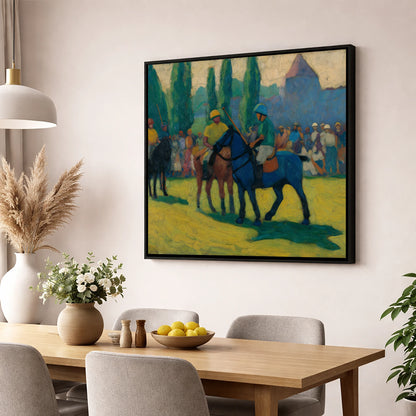 Before the Chukka polo horse wall art displayed in a dining room