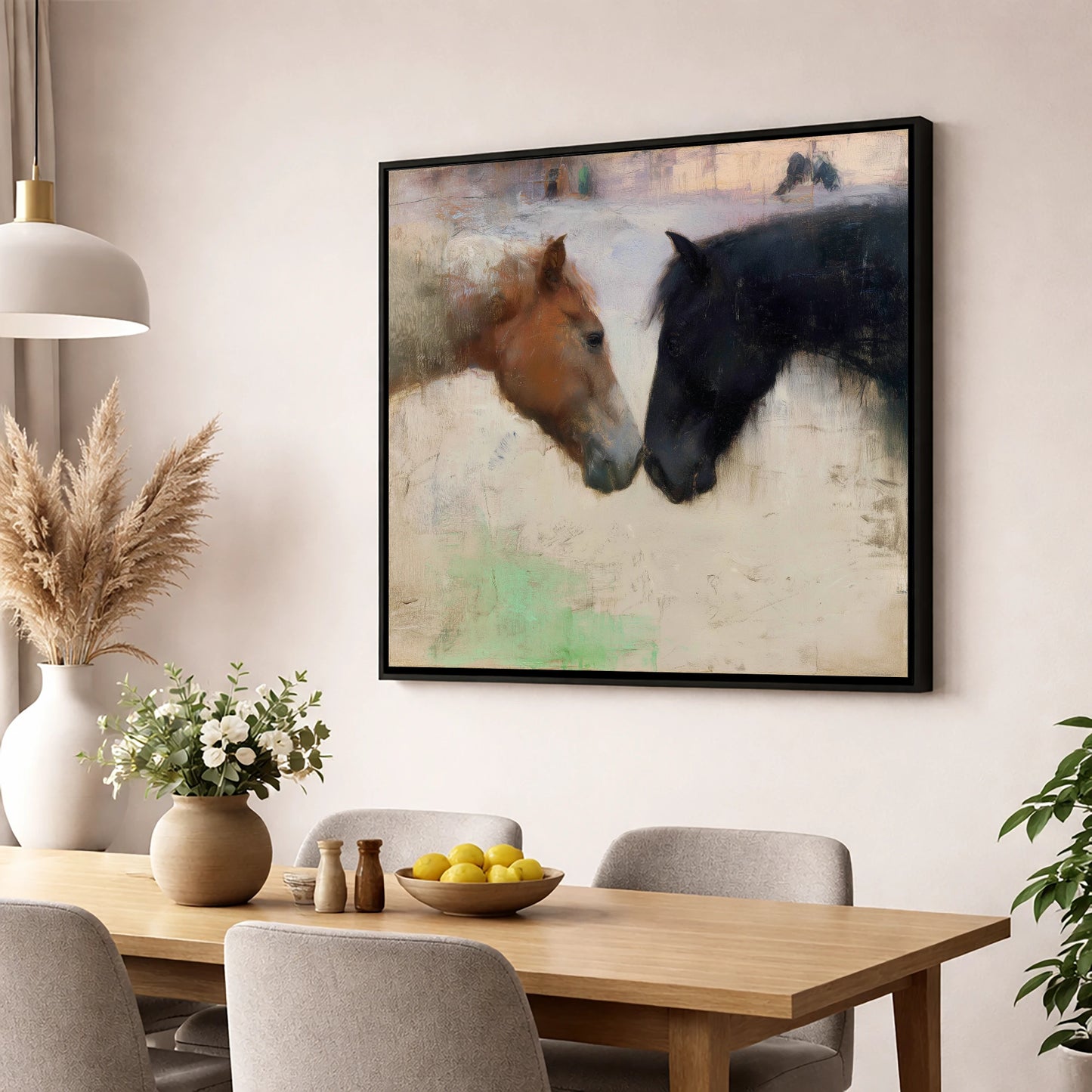 Gentle Connection horse portrait wall art displayed in a dining room