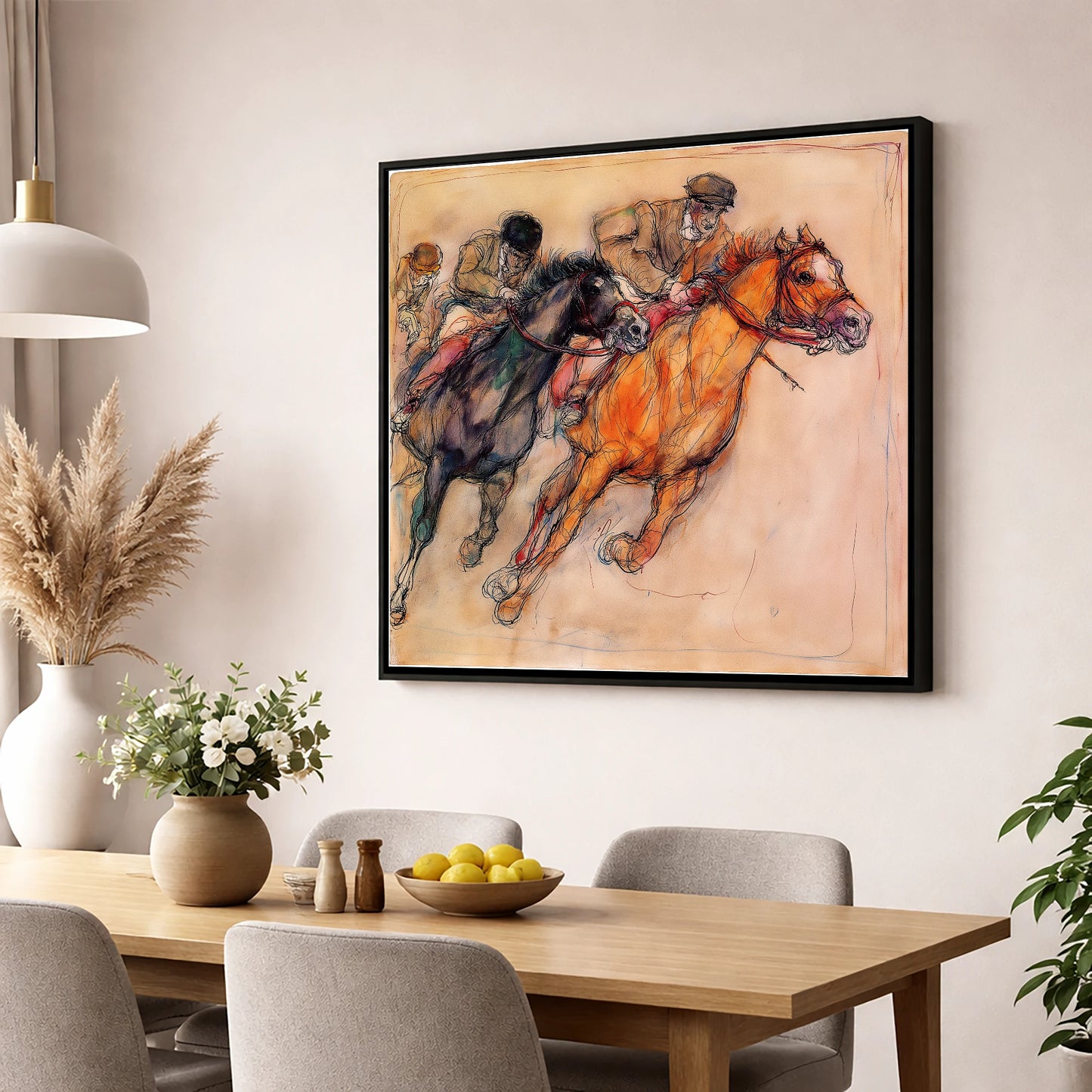 The Final Furlong racing horse wall art displayed in a dining room