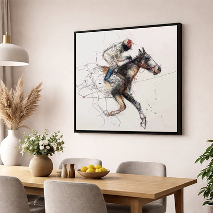 The Final Furlong racing horse wall art displayed in a dining room