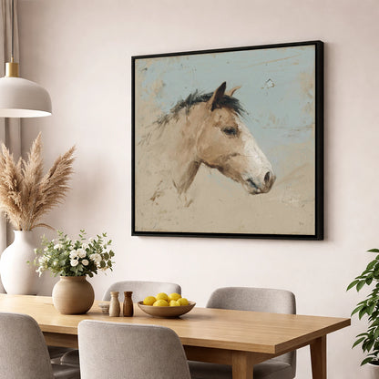 Study in Sand and Sky horse portrait wall art displayed in a dining room