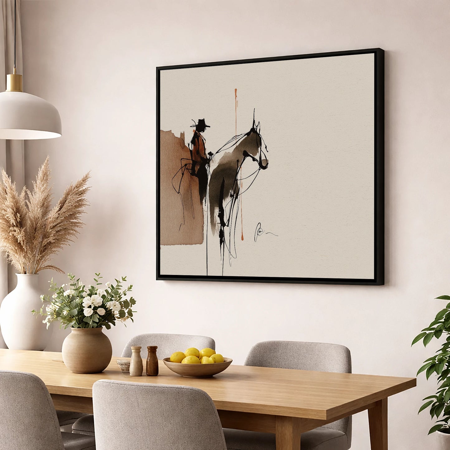 The Quiet Ride western horse wall art displayed in a dining room