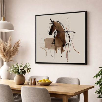 The Collected Frame dressage horse wall art displayed in a dining room
