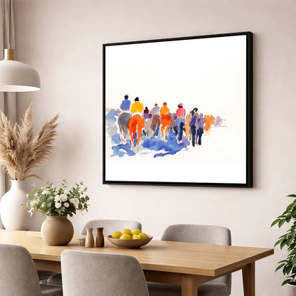 Heading to the Post racing horse wall art displayed in a dining room