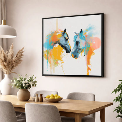 Spirited Bond horse portrait wall art displayed in a dining room