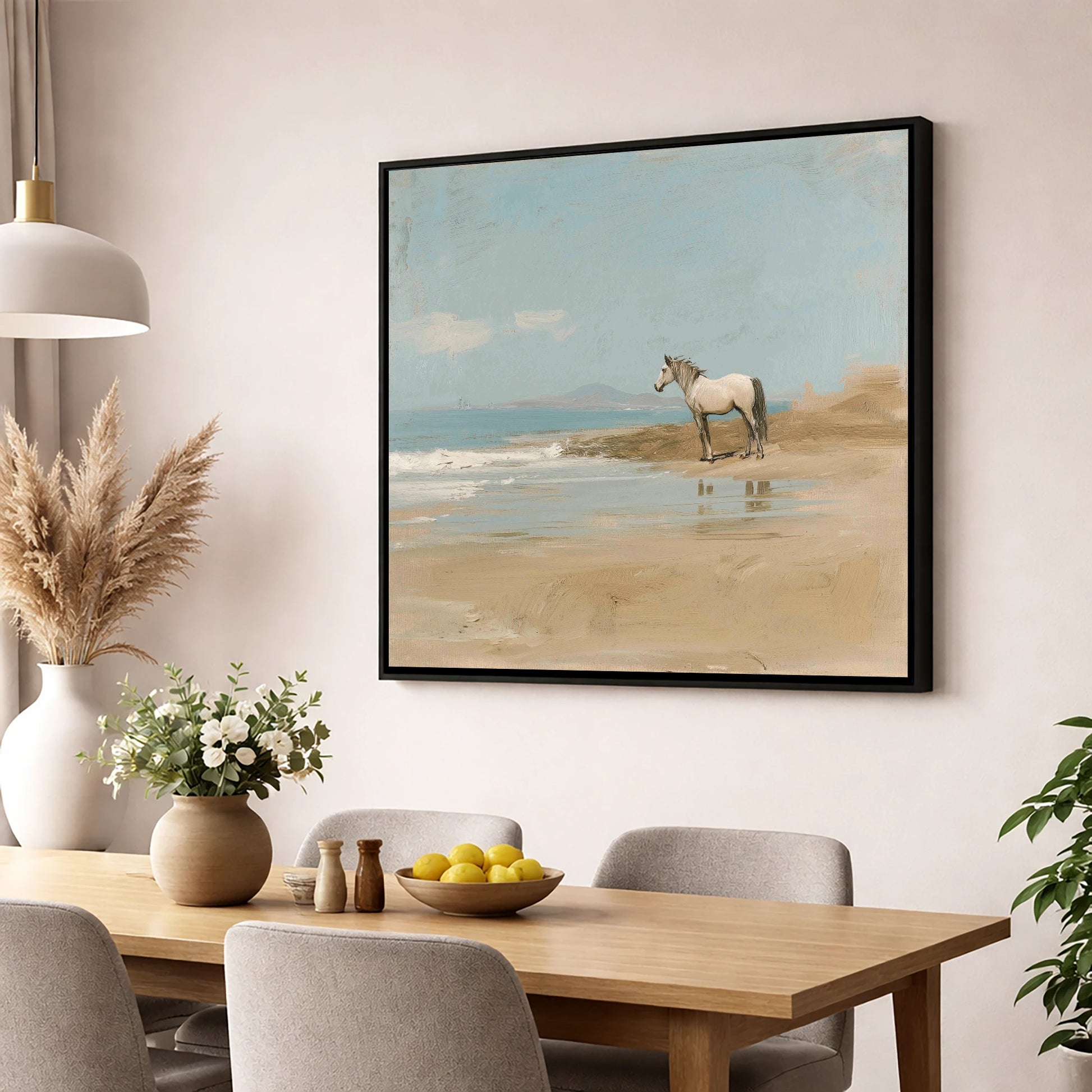 Sentinel of the Shore horse landscape wall art displayed in a dining room