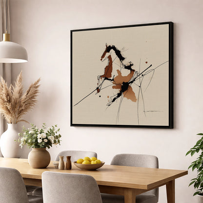 Abstract Rearing Stallion horse portrait wall art displayed in a dining room