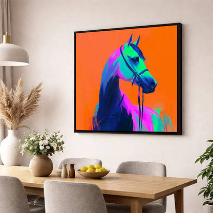 Technicolour Arabian horse breed wall art displayed in a dining room