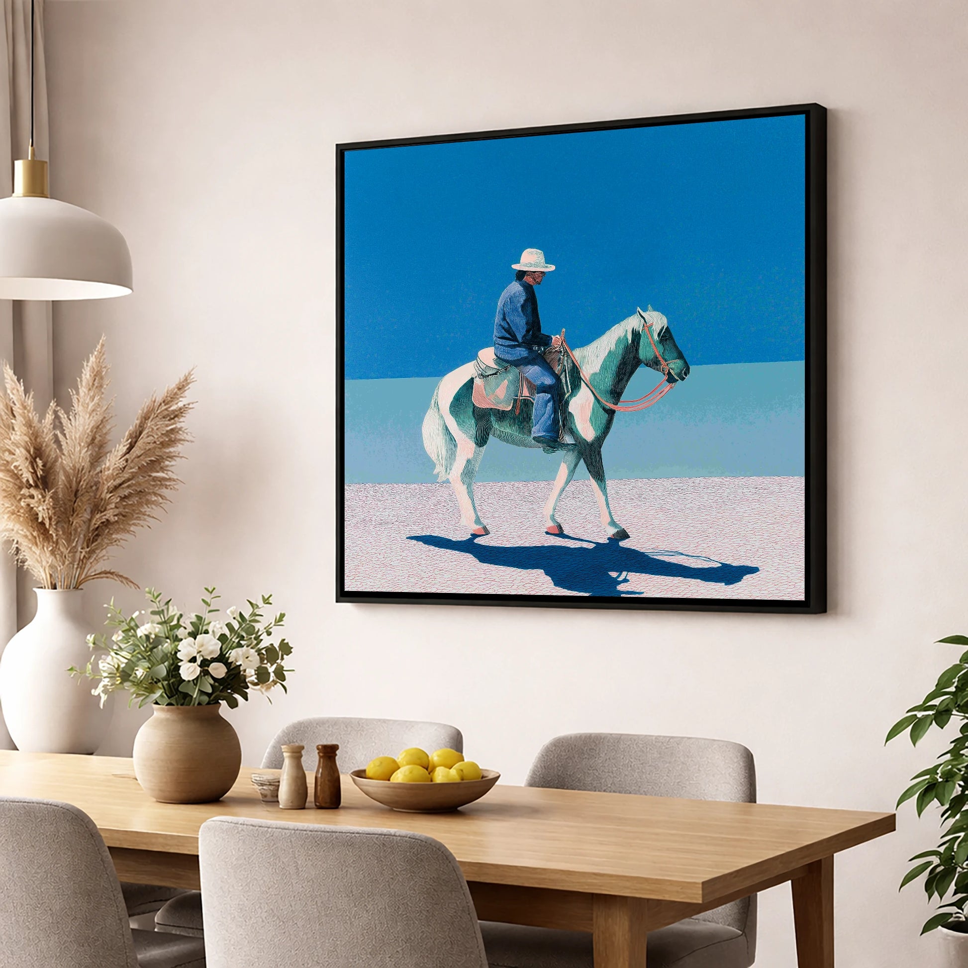 The Vast Horizon western horse wall art displayed in a dining room