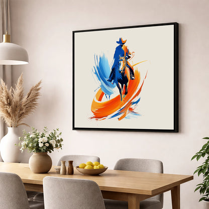 Riding the Painted Wind western horse wall art displayed in a dining room