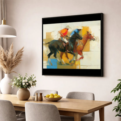 The Final Chukka polo horse wall art displayed in a dining room