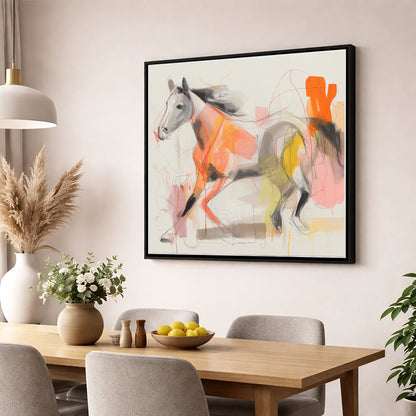 Vibrant Equine Spirit horse portrait wall art displayed in a dining room