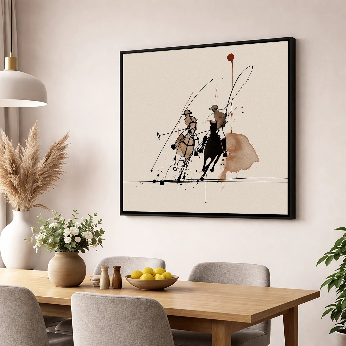 Polo Dynamics polo horse wall art displayed in a dining room