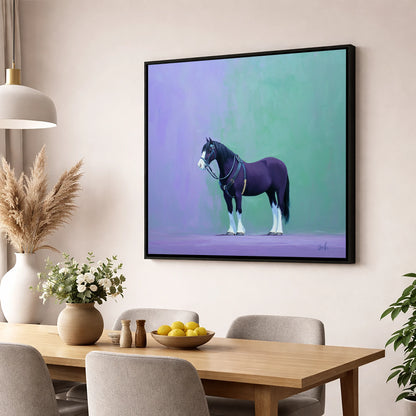 Harnessed Strength working horse wall art displayed in a dining room