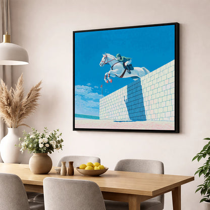 Clearance at the Wall show jumping horse wall art displayed in a dining room