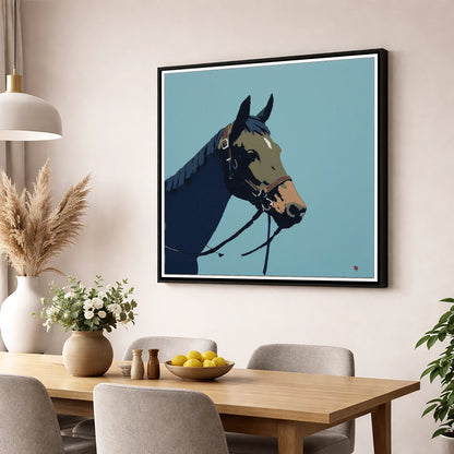 Cerulean Equine Profile horse portrait wall art displayed in a dining room