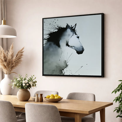Midnight Wash Profile horse portrait wall art displayed in a dining room