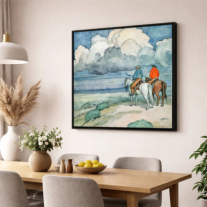The Gathering Storm horse landscape wall art displayed in a dining room