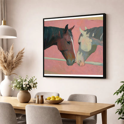 Quiet Companions horse portrait wall art displayed in a dining room