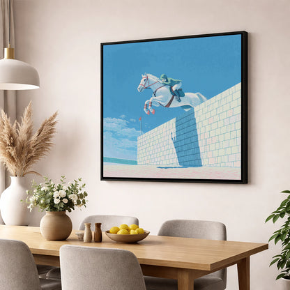 Clearance at the Wall show jumping horse wall art displayed in a dining room