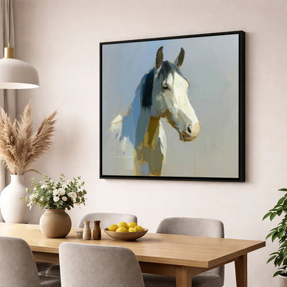 Luminous Morning Watch horse portrait wall art displayed in a dining room