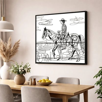 Linear Beach Ride beach horse wall art displayed in a dining room