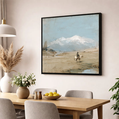 The Distant Range western horse wall art displayed in a dining room