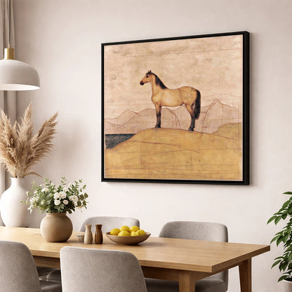 Golden Ridge Study horse landscape wall art displayed in a dining room