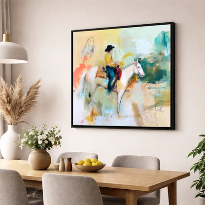 Painted Prairie Solitude western horse wall art displayed in a dining room