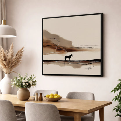 Lightning on the Horizon horse landscape wall art displayed in a dining room
