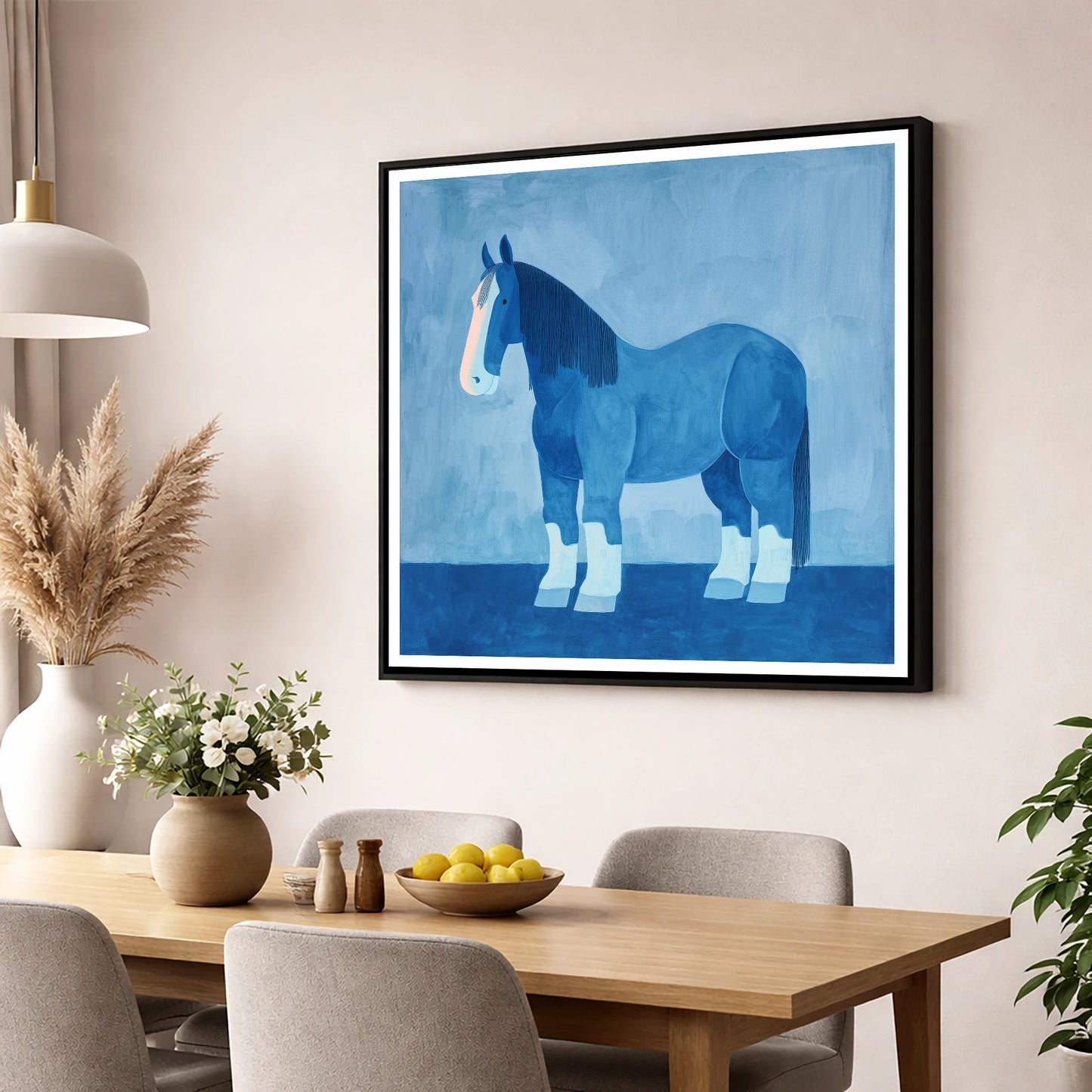 The Blue Heavy Horse horse breed wall art displayed in a dining room