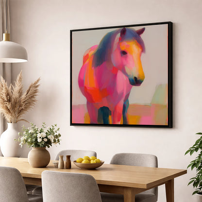 The Chromatic Pony horse breed wall art displayed in a dining room