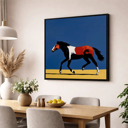 Vibrant Equine Stride horse portrait wall art displayed in a dining room