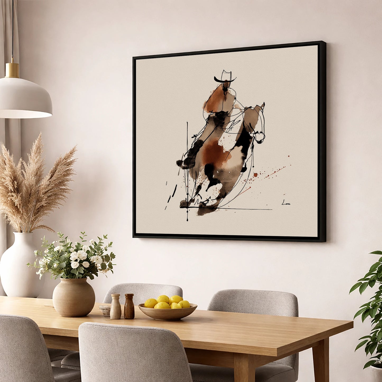Western Momentum western horse wall art displayed in a dining room