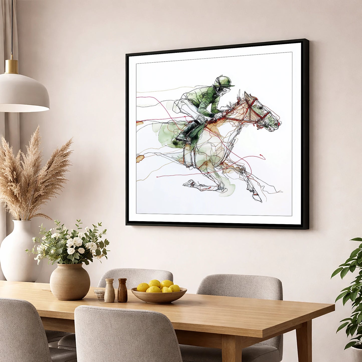 The Final Furlong racing horse wall art displayed in a dining room