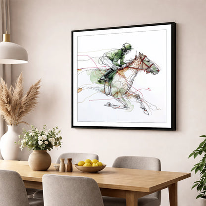 The Final Furlong racing horse wall art displayed in a dining room